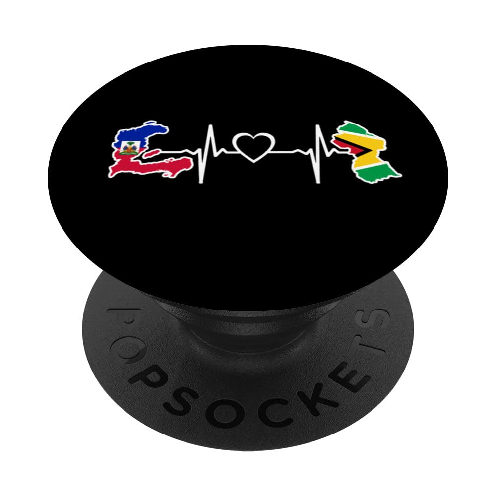 Guyana Haiti Flag Guyanese Haitian Heartbeat PopSockets Swappable PopGrip