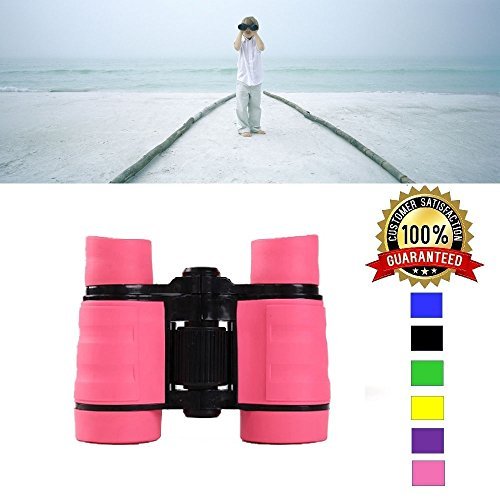 Rubber 4x30mm Toy Binoculars for Kids - Bird Watching - Educational Learning - Hunting - Hiking - Birthday Presents - Gifts for Children - Outdoor Play - Toys for Boys and Girls (Pink)
