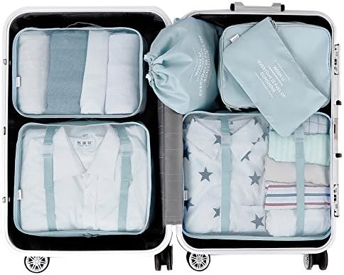 Travel Luggage Packing Organizers with Laundry Bag and Toiletry Bag Packing Cubes (6pc Value Set, Blue)