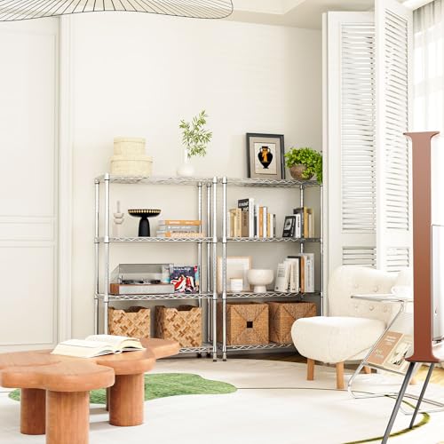 MZG 454kg Capacity Heavy Duty 4-Tier Metal Storage Shelving Unit with Wheels, Adjustable Wire Rack Organizer for Garage, Kitchen, Bathroom, or Laundry (Chrome, 35L x 75W x 120H cm)