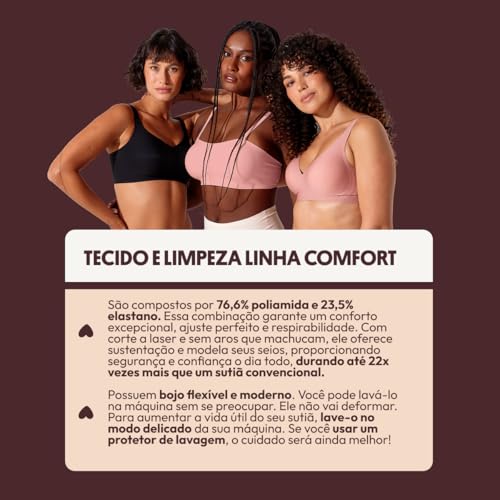 Sutiã Comfort Up Corte a Laser e Sustentação Sem Aro e Costura Fita Up Oficial