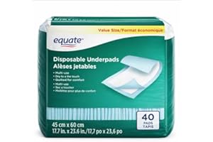 Eq~uate Disposable Underpads, Super Absorbent, Wood Pulp and Plastic, 45x60cm, Quilted, Extra Long, 40 Count
