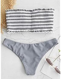 ZAFUL Traje de baño de dos piezas sin tirantes para dama, a rayas, sin tirantes