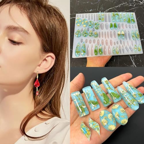 Silicone Mold for Stud Earrings with 41 Matching Shapes, Epoxy Resin Molds Earrings Flowers Halloween Sea Animals, for Creating Pendants, Earrings and Handmade Jewelry