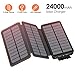 FEELLE Solar Charger 24000mAh, Solar Power Bank with 3 Solar Panels and Dual Fast Charging Outputs, External Battery Pack Outdoor Waterproof Phone Charger for iPhone, Samsung etc