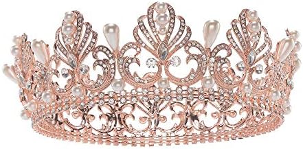 Guolipin Royal Crystal Crown Bridal Headdress Princess Headdress Wedding Hair Accessories Transparent Rose Gold (Color : Rose gold, Size : Free size)