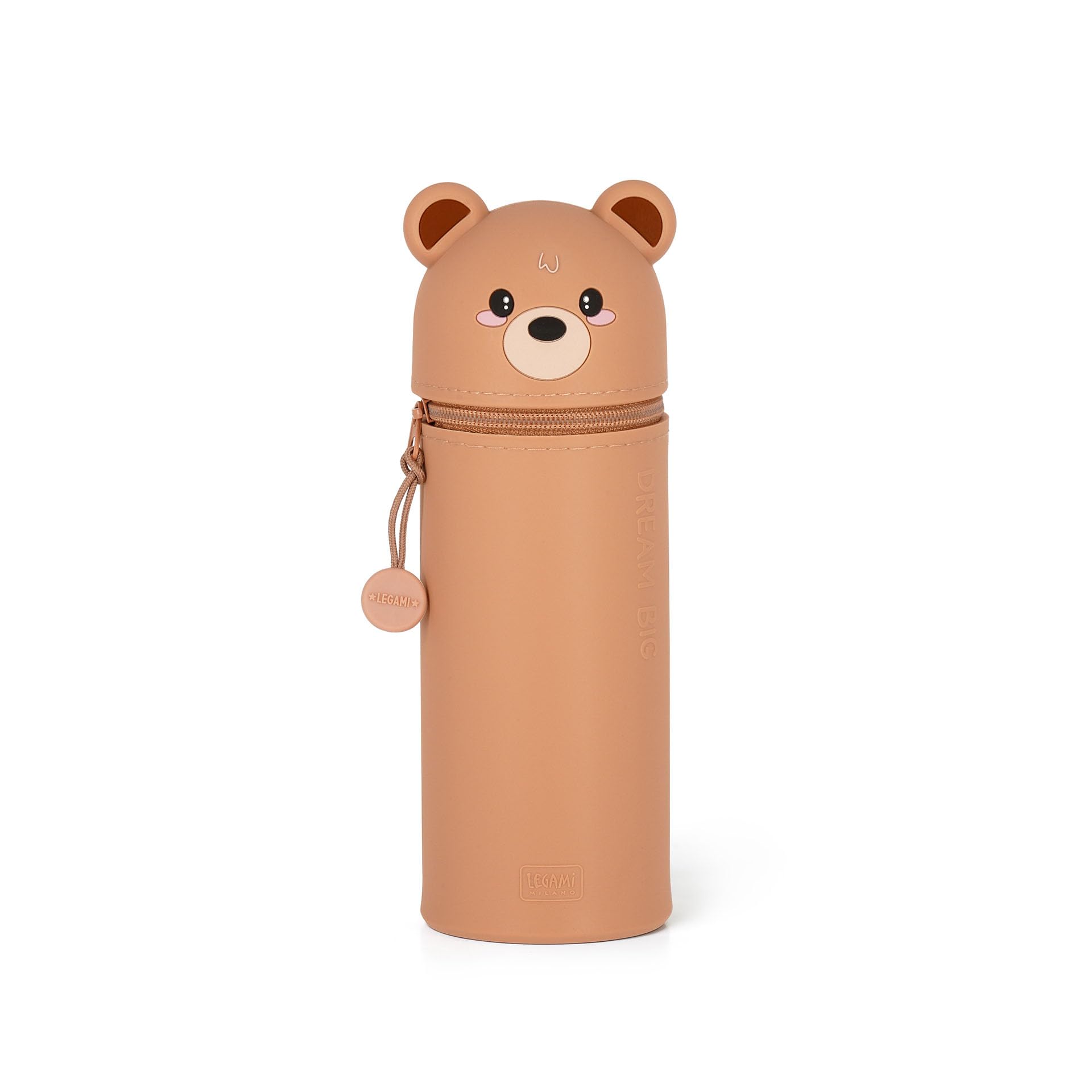 Legami Kawaii 2 in 1 School Pencil Case Soft Silicone Teddy Theme Table Pen Holder with Zip Closure Pastel Pens H 18.5 cm