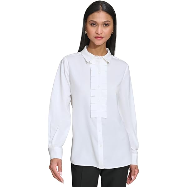 Karl Lagerfeld Paris Women's Logo Pin Detail Oversize Poplin