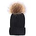 Valpeak Fleece Lined Women Winter Beanie Hats Faux Fur Pom Pom Beanie Hat (2pcs, Beigegray)