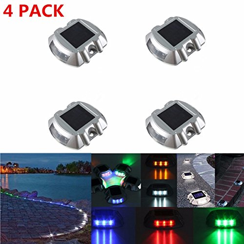 Solar Dock Driveway Path Warning Lights, SOLMORE 4 Pack LED Solar Lamps Waterproof for Outdoor Road Pathway Yard Deck Light Blue