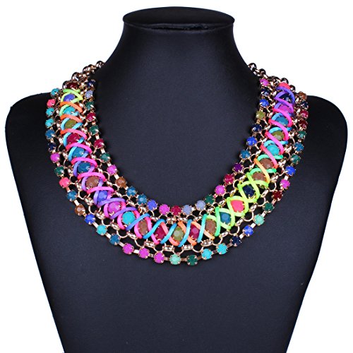 QIYUN.Z Girl s Funky Colorful Rainbow Colors Handmade Rope Woven Wide Chunky Necklace QIYUN.Z Girl s Funky Colorful Rainbow Colors Handmade Rope Woven Wide Chunky Necklace