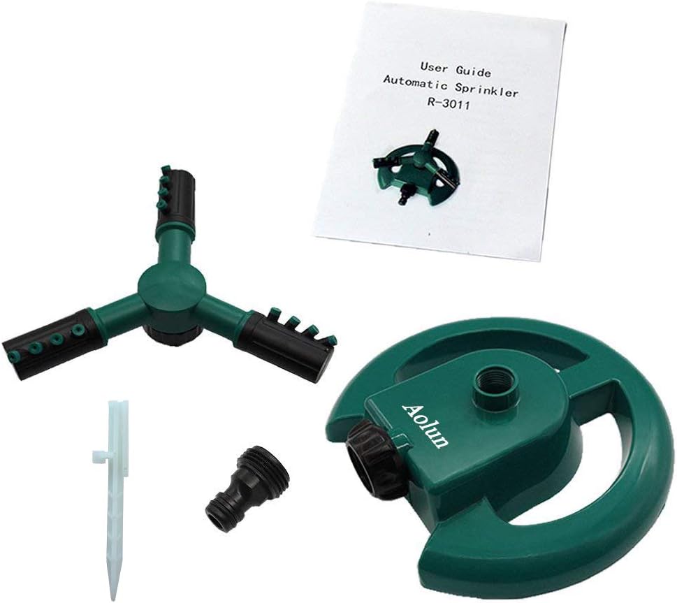 Aolun Garden Sprinkler- Automatic Lawn Water Sprinkler Yard 360 Degree 3- Arm Rotating Sprinkler System : Garden & Outdoor