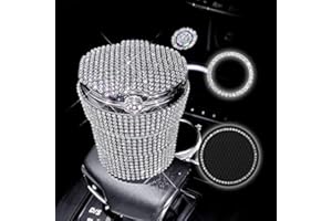 POMELO LITCHI PITAYA Bling Car Cigarette Ashtray, Stainless Auto Car Cigarette Ashtray with Lid and Blue LED Light Indicator Smokeless Vehicle Cigarette Ashtray Ash for Car Cup Holder(Sliver)