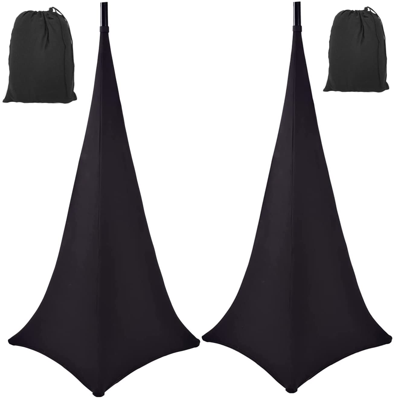 Speaker Stand Cover UCARE Universal Lighting Tripod Stand Scrim DJ Speaker Light Stand Skirt Cover Triple Sided 360 Degree Stretchable Speaker Stand Scrim Cloth for Weddings Banquets(TWO PACK-BLACK)