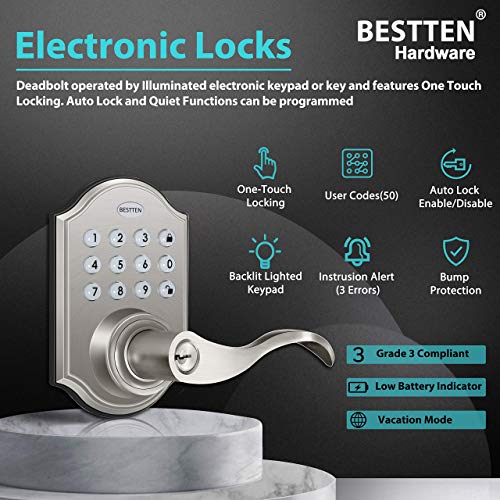 BESTTEN Electronic Keypad Door Lever, Programmable Keyless Entry Door