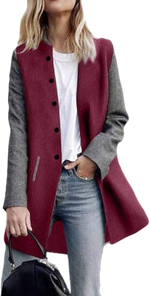 WUAI-Women Long Sleeve Open Front Cardigan Jackets Lightweight Color Block Button Blazer Suit Jackets Coats: Clothing