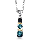 Gem Stone King 925 Silver and 10K Yellow Gold Round Blue Diamond and Black Onyx Pendant Necklace For Women (0.52 Cttw, Gemstone April Birthstone, with 18 Inch Chain)