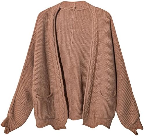Youshunfushi Women's Batwing Sleeve Pocket Knit Short Shawl Cardigan Sweater Khaki