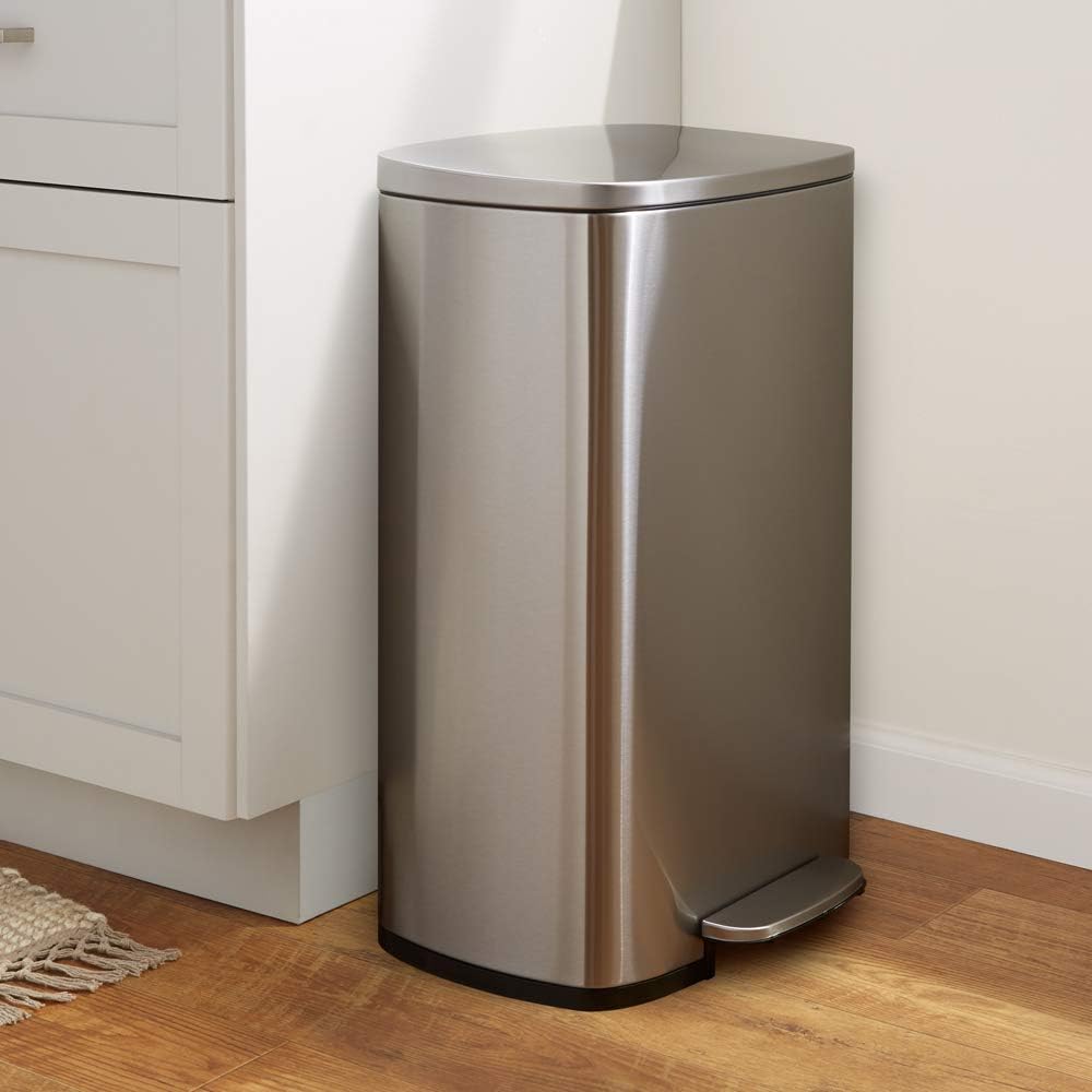 Basics Rectanglular, Stainless Steel, Soft-Close, Step Trash Can, 50 Liter /13.2 Gallon, Satin Nickel: Home & Kitchen