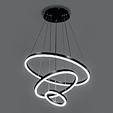 Viruhaka Modern LED Pendant Light, Black Circular Chandelier Fixture, Adjustable Height Circular Entrance Pendant Light, Suit