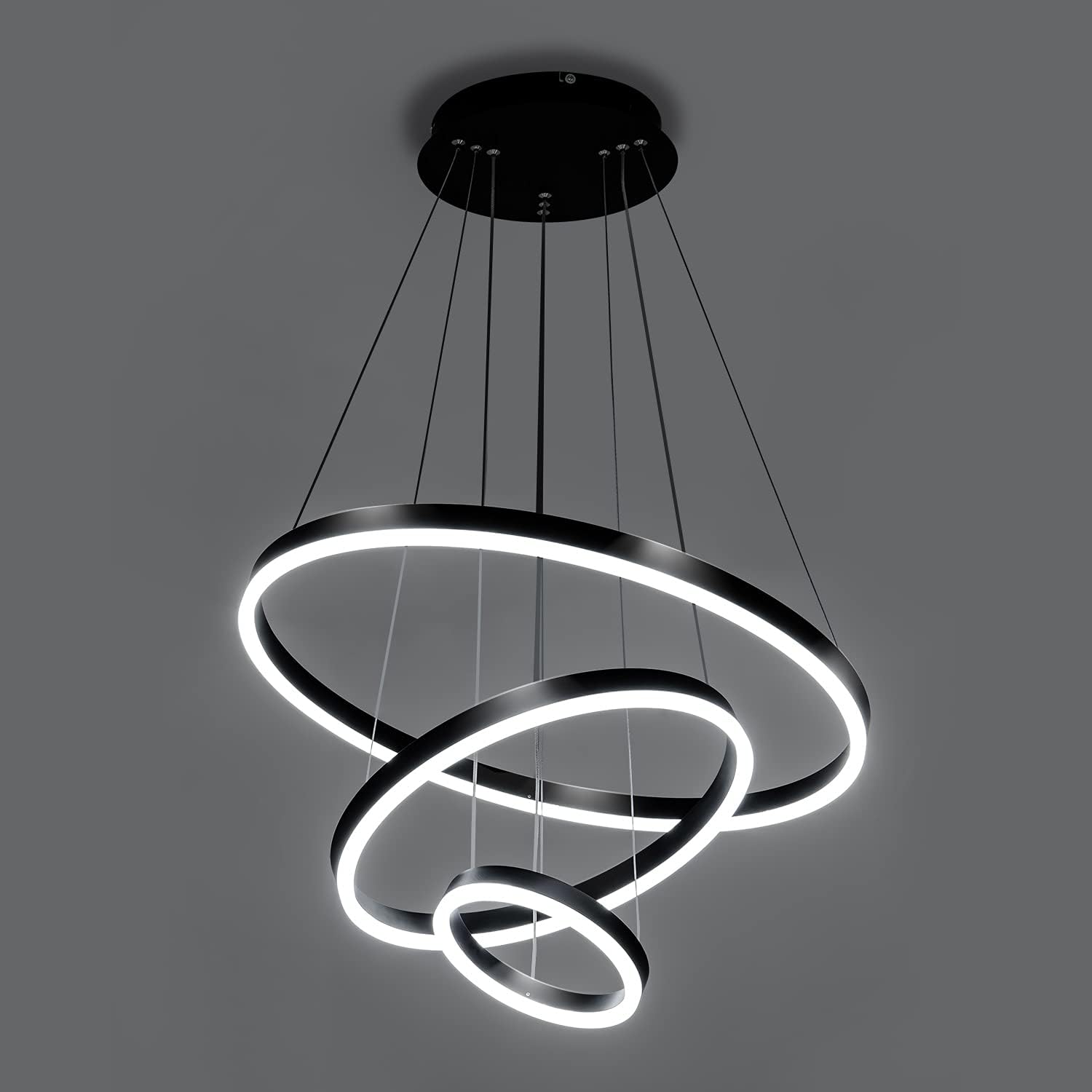 Viruhaka Modern LED Pendant Light, Black Circular