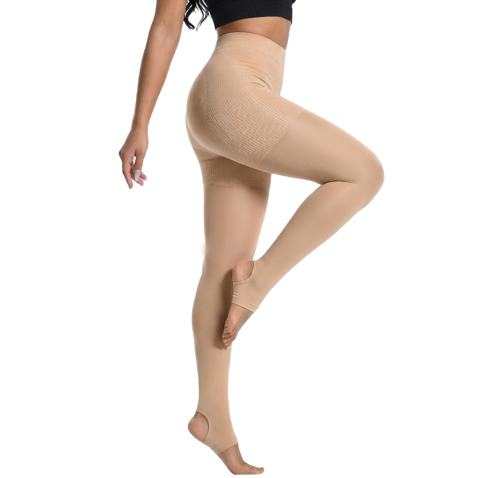 Photo 1 of +MD 15-20mmHg Women's Open Toe Compression Pantyhose Stirrup Compressive Stocking Nude M/L