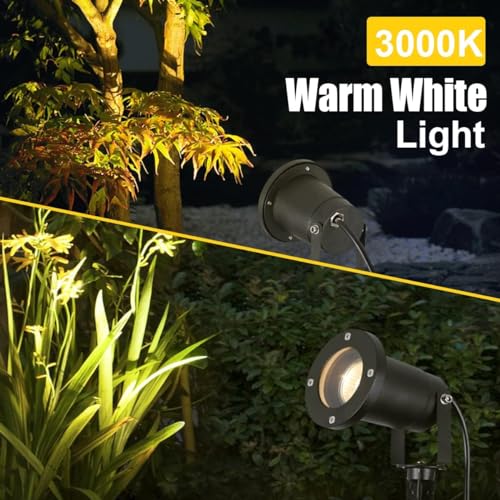 OMSEN Garden Spot Light GU10 7W Warm White 3000K Solid Aluminum Waterproof IP67 Replaceable Bulbs Outdoor LED Spike Spot Light for Garden, Yard, Tree, Lawn, Plants, Pack of 4