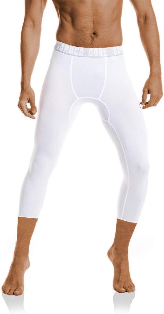 saraca core Men‘s Compression 3/4 Pants Running Workout Tights Youth Sports Baselayer Football Leggings : Clothing