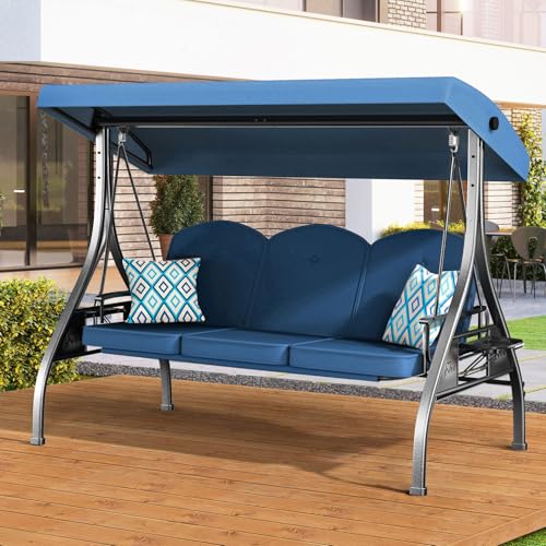 ZZW 3 Seat Outdoor Porch Patio Swing with Stand 800lbs 2-in-1 Convertible