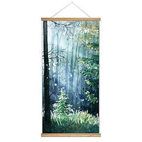 Hanging Poster NO Magnetic Wooden Framed, Beautiful Green Life Forest Home Wall Canvas Prints Decoration Ready to Hang - 18"x36"