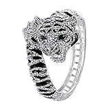 EVER FAITH Austrian Crystal Enamel Gorgeous Tiger Animal Bangle Bracelet Clear Silver-Tone