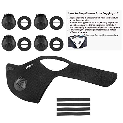 VEIPAO Sports Masks with Activated Carbon Filter, Black Cycling Mask