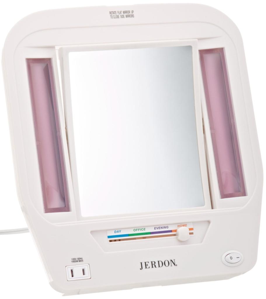 Jerdon JGL7W Euro Tabletop TwoSided Lighted Makeup Mirror with 5x