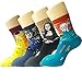 Pack of 4 Womens Cute Famous Painting Art Crew Socks, Funny and Cool 100% Cotton Socks for Women