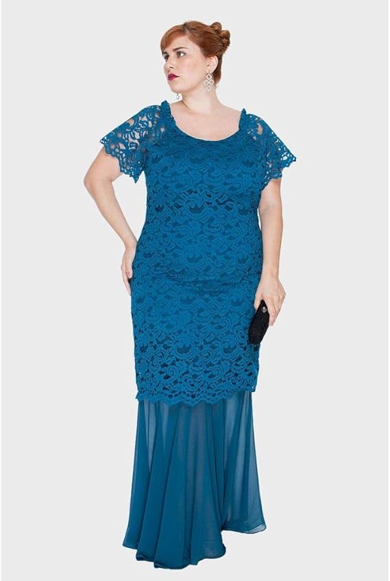 vestido azul petroleo renda