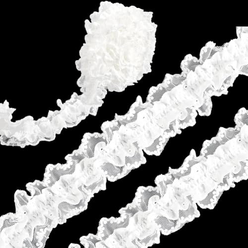 CABODYALS 1.83M 50mm White Cotton Pleated Floral Ribbon Gathered Ruffle Lace Trim Vintage Elastic Embroidered Wave Edging Mesh Ribbons for Sewing Making Bridal Decor Clothing Accessories Diy Craft