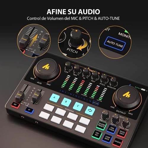MAONO Mezclador Interfaz Audio de 10 Canales con Micrófono Dinámico XLR, Caster Podcast Kit con Preamplificador Profesional, 48V, Bluetooth para Podcast, Stream, TikTok, PC, Celular(AME2C Pro)