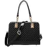 FASH Limited Infinity Signature Glossy Handbag Womens Cross-body PU Leather Handbag - Black