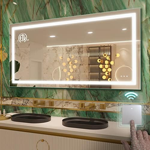 KRISTALLUM Bathroom Mirror with Lights 55x36 Mirror w/ Wireless Switch