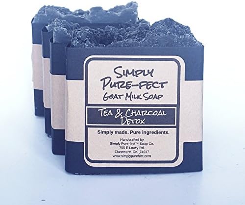 Tea &amp; Charcoal Detox Goat Milk Soap - Handcrafted Natural Soap - 2 Pack - Made with Activated Charcoal - Tea Tree and Eucalyptus Essential Oils - Great for Acne Prone Skin - Intense Lather