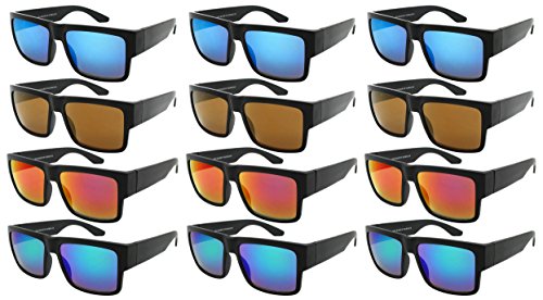 Edge I-Wear Wholesale 12-Pack Men Women Plastic Square Sunglasses with Mirrored Lens N1403/REV