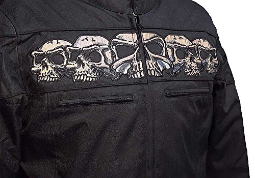 First Manufacturing mens Textile Savage Skulls Motorcycle Jacket(Black,Medium),1 Pack