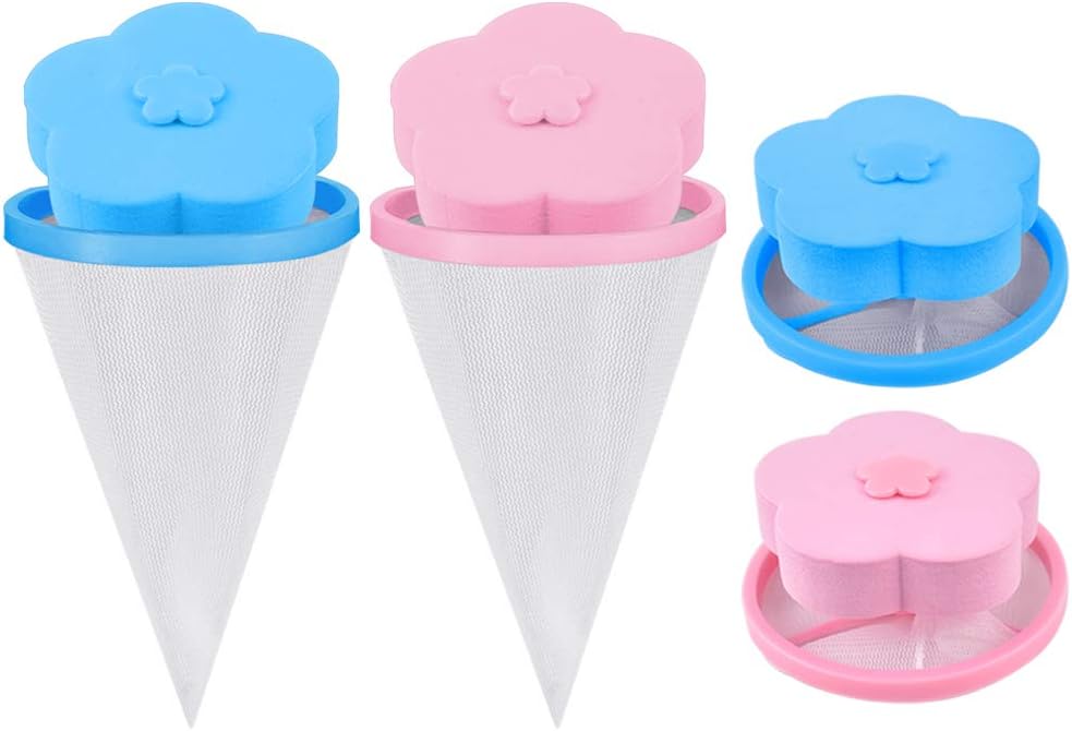Ansblue Washing Machine Floating Lint Mesh Bag,Washer Lint Catcher,Hair Filter Net Pouch,Washer Hair Catcher,Reusable Portable - 4PCS / Blue & Pink