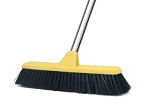 LANDHOPE Push Broom with Long Handle, Floor Brush 47.6 inch Soft Bristle Broom 12.2" Wide for Cleaning Bathroom Kitchen Patio Garage Deck Tile Floor