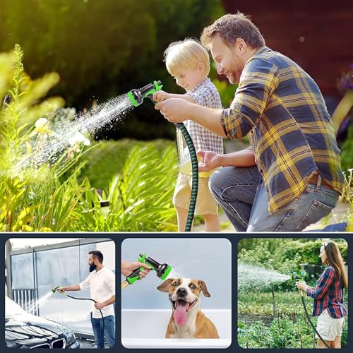 Expandable Garden Hose 100FT-Expanding Water Hose with Thumb-Controlled 10 Spray Nozzles&3750D Outer Fabric, Durable Collapsible Latex Core, Ultra Lightweight & Flexible