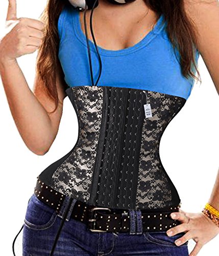 Gotoly 6 Row Hooks Adjustable Weight Loss Waist Trainer Cincher Belt (M, Black)