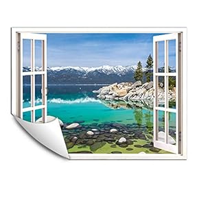 Wall Murals for Bedroom Fake Window Beach White Window Removable Wallpaper Peel and Stick Wall Stickers - 24x32 inches