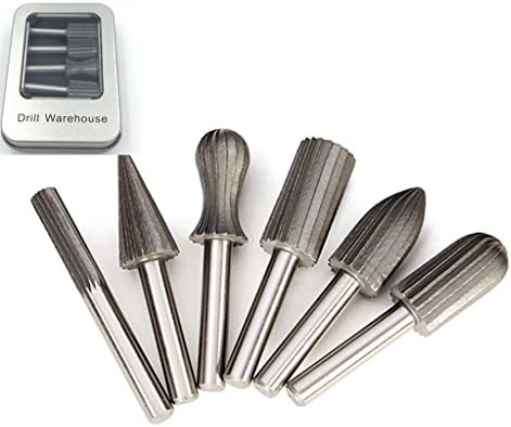 Drill Warehouse 6pcs Double Cut Cylinder Tungsten Carbide Rotary File Cutter Bit 6mm Shank Tungsten Engraving Grinding Bit for Rotary Tools