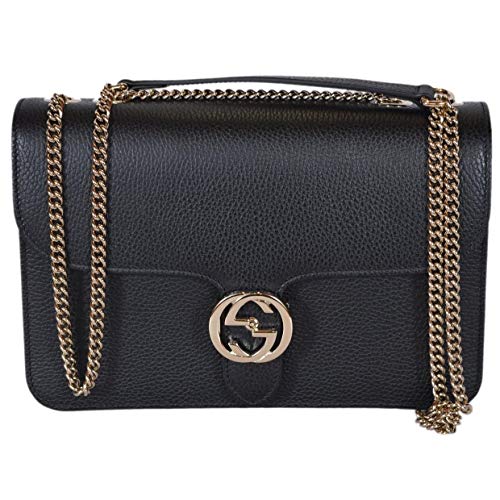 Gucci Women's Black Leather 510304 Interlocking GG Crossbody Purse Handbag New