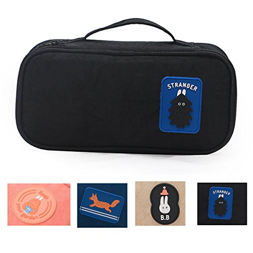 JAKAGO Zipper Carry Case pencil Cases Multi-function Make-up Pouches Large Capacity Travel Storage Bag for Men Women School College (Black ) - Thumbnail 3